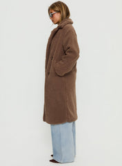Delora Fluffy Longline Coat Brown