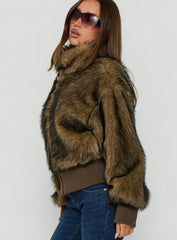 Luxia Faux Fur Funnel Neck Jacket Multi