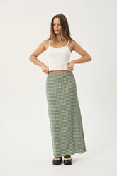 AFENDS Womens Lita - Seersucker Maxi Skirt - Base Deep Green Check
