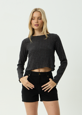 AFENDS Womens Focus - Seersucker Long Sleeve Top - Black Check