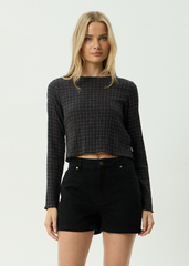 AFENDS Womens Focus - Seersucker Long Sleeve Top - Black Check
