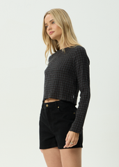 AFENDS Womens Focus - Seersucker Long Sleeve Top - Black Check