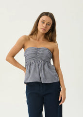 AFENDS Womens Juni - Strapless Top - Navy Stripe