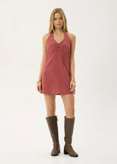AFENDS Womens Montana - Halter Mini Dress - Indy Rose Check