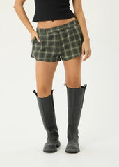 AFENDS Womens Jonah Demi - Low Rise Short - Deep Olive Check