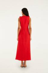 Red 3d Flower Euroflax Maxi Dress