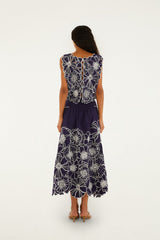 Blue Flowers Richelieu Maxi Skirt