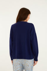 Dark Blue Love Birds Embroidered Sweater