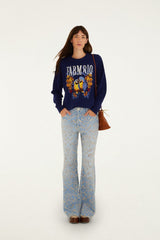 Dark Blue Love Birds Embroidered Sweater