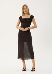 AFENDS Womens Melanie - Mesh Midi Dress - Polka Coffee