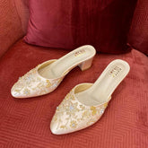 Embroidered Pointed-Toe Bridal Mules – Chandelier