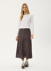 AFENDS Womens Lana - Seersucker Midi Skirt - Shev Indigo Check
