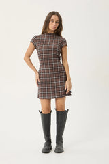 AFENDS Womens Elodie - Seersucker Mini Dress - Reverie Coffee Check