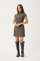 AFENDS Womens Elodie - Seersucker Mini Dress - Reverie Coffee Check