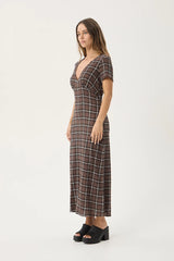 AFENDS Womens Reverie - Seersucker Maxi Dress - Coffee Check