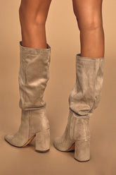 Katari Taupe Suede Pointed-Toe Knee High Boots