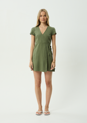 AFENDS Womens Farah - Mini Wrap Dress - Deep Olive