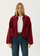 AFENDS Womens Berlin - Reversible Polar Fleece Jacket - Burgundy