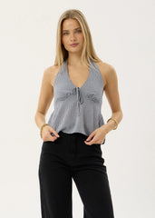 AFENDS Womens Delfina - Halter Top - Indy Navy Check