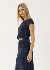 AFENDS Womens Darcy - Seersucker Top - Thea Midnight Check