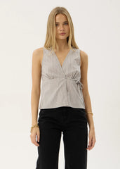 AFENDS Womens Tiara - Wrap Top - Olive Stripe