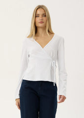 AFENDS Womens Jones - Wrap Long Sleeve Top - White