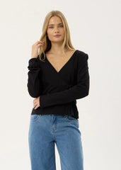 AFENDS Womens Jones - Wrap Long Sleeve Top - Black