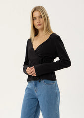 AFENDS Womens Jones - Wrap Long Sleeve Top - Black