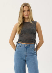 AFENDS Womens Libra - Sheer Drawstring Tank - Charcoal