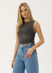 AFENDS Womens Libra - Sheer Drawstring Tank - Charcoal