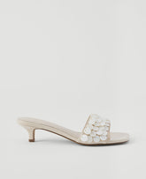 Patent Paillette Kitten Heel Sandal - Ivory
