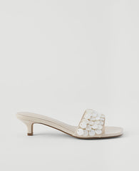 Patent Paillette Kitten Heel Sandal - Ivory