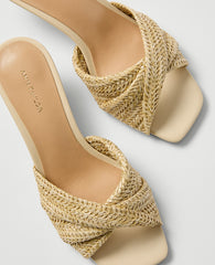 Straw Kitten Heel Mule Sandal - Natural Tan