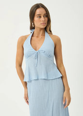 AFENDS Womens Delfina - Seersucker Halter Top - Blue