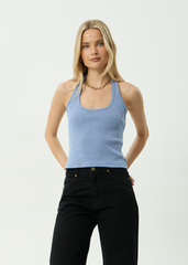 AFENDS Womens Basis - Rib Halter - Slate Blue