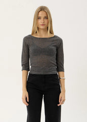 AFENDS Womens Libra - 3/4 Sleeve Top - Charcoal