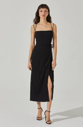 Brinda Wrap Midi Dress - Black