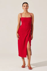 Brinda Wrap Midi Dress - Red