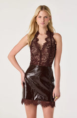 Rita Lace Faux Leather Halter Dress