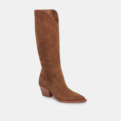Raj Wide Calf Boots Brown Suede