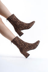 Leopard Heeled Ankle Strech Boots
