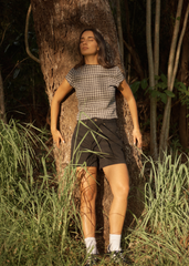 AFENDS Womens Wren - Seersucker Top - Steel Check
