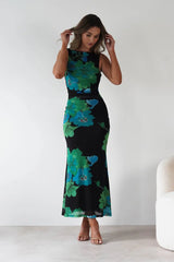 Elysia Bodycon Mesh Maxi Dress | Black/Green