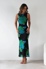 Elysia Bodycon Mesh Maxi Dress | Black/Green