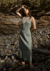 AFENDS Womens Tully - Seersucker Maxi Dress - Base Deep Green Check