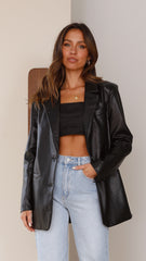 Belinda Faux Leather Blazer - Black