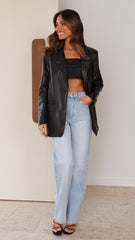 Belinda Faux Leather Blazer - Black