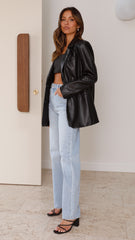 Belinda Faux Leather Blazer - Black