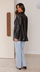Belinda Faux Leather Blazer - Black
