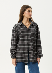AFENDS Mens Darkness - Long Sleeve Shirt - Black Check